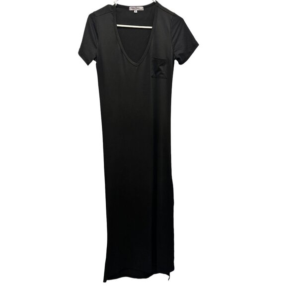 🍒 2/$20 🍒 Long Black Maxi Dress with Side Slit and V-neck, sz M - Picture 1 of 6